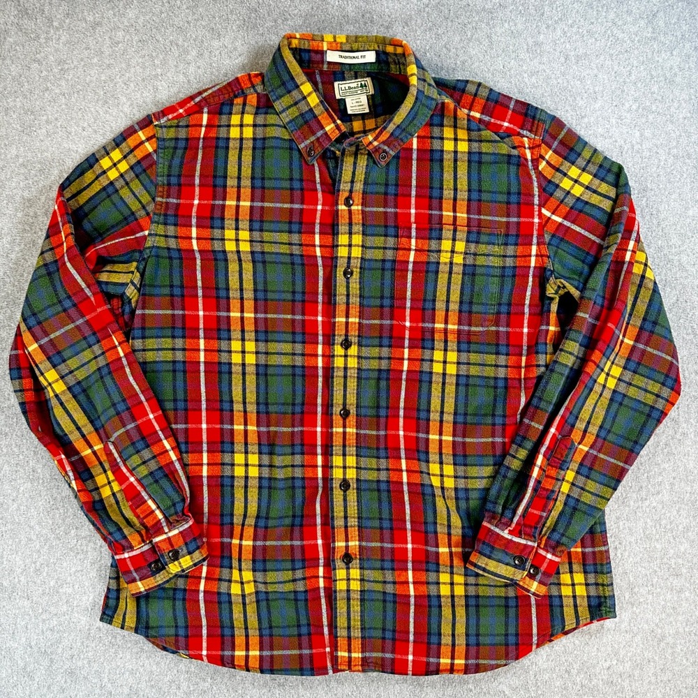 LL Bean Traditional Fit Plaid Flannel Shirt Men's Long Sleeve Button Down Cotton
